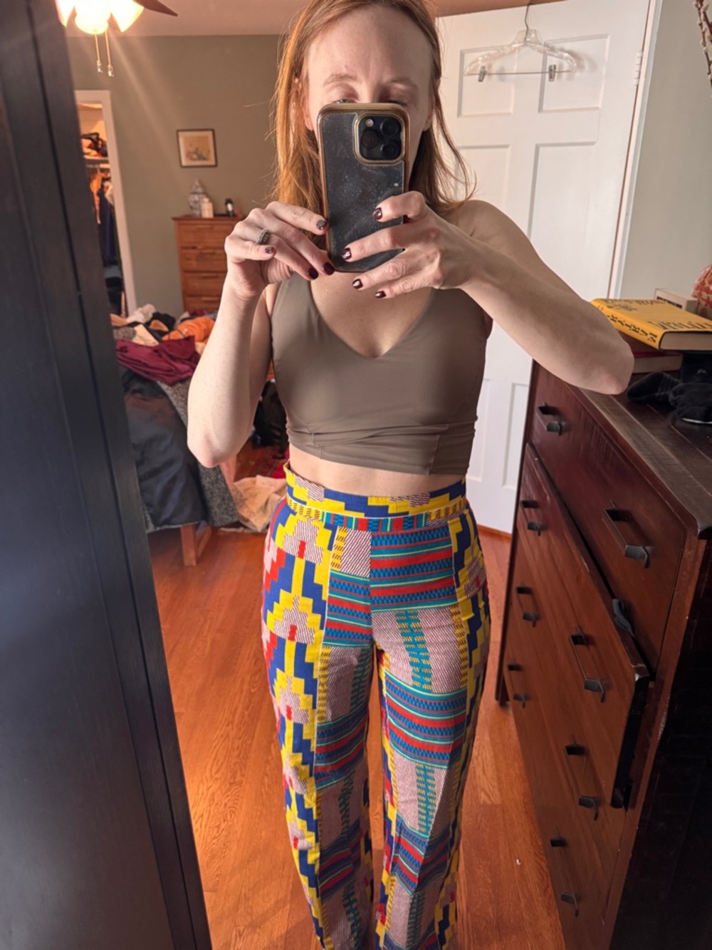 Multicolor Geometric Boot-Cut Pants